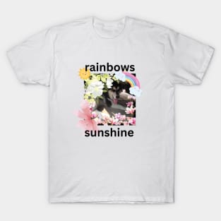 Cute Husky Dog Rainbows Sunshine Flowers T-Shirt